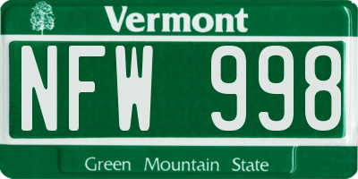 VT license plate NFW998