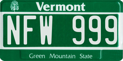 VT license plate NFW999