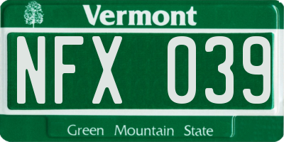 VT license plate NFX039