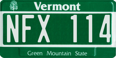 VT license plate NFX114