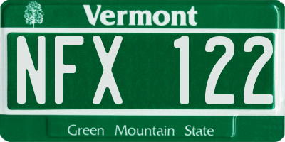 VT license plate NFX122
