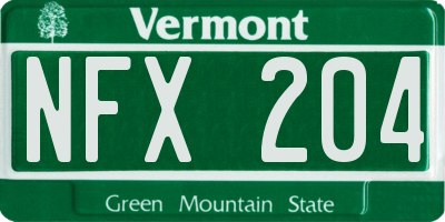 VT license plate NFX204