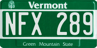 VT license plate NFX289