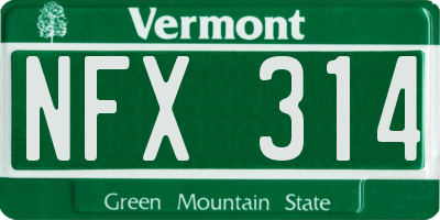 VT license plate NFX314