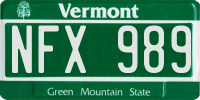 VT license plate NFX989