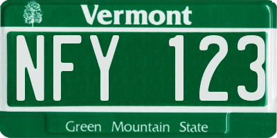 VT license plate NFY123