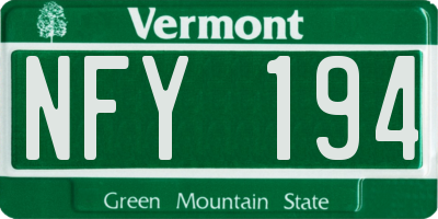 VT license plate NFY194