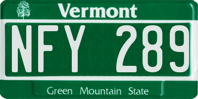 VT license plate NFY289