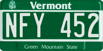 VT license plate NFY452