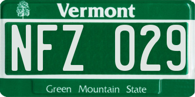 VT license plate NFZ029