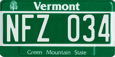 VT license plate NFZ034