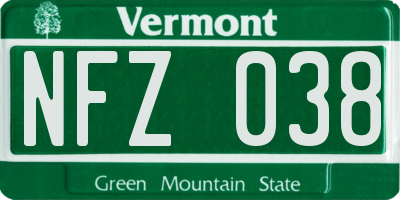 VT license plate NFZ038