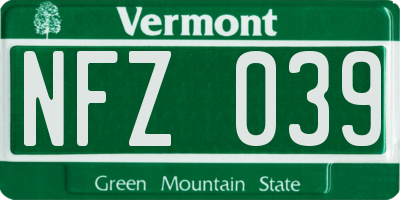 VT license plate NFZ039
