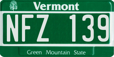 VT license plate NFZ139