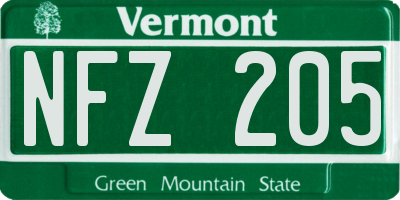 VT license plate NFZ205