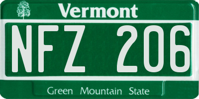 VT license plate NFZ206