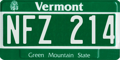 VT license plate NFZ214