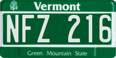 VT license plate NFZ216