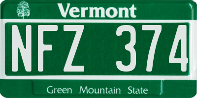 VT license plate NFZ374