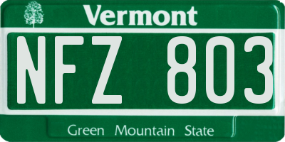 VT license plate NFZ803