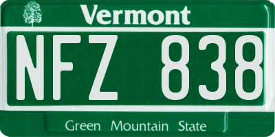 VT license plate NFZ838