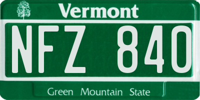 VT license plate NFZ840