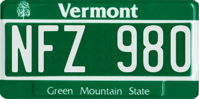 VT license plate NFZ980