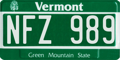 VT license plate NFZ989