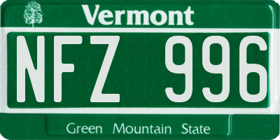 VT license plate NFZ996