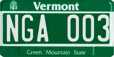 VT license plate NGA003