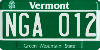 VT license plate NGA012