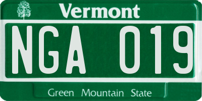 VT license plate NGA019