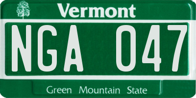 VT license plate NGA047