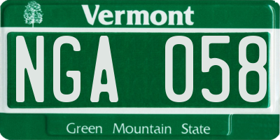 VT license plate NGA058