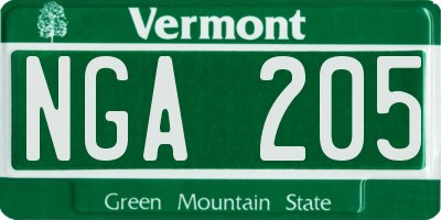 VT license plate NGA205