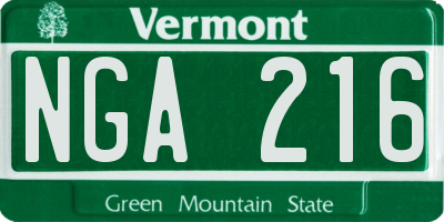 VT license plate NGA216