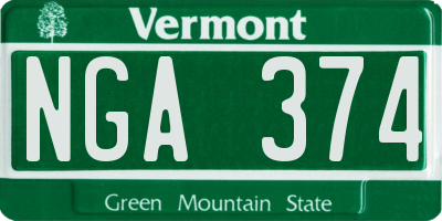 VT license plate NGA374