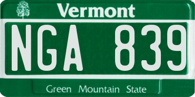 VT license plate NGA839