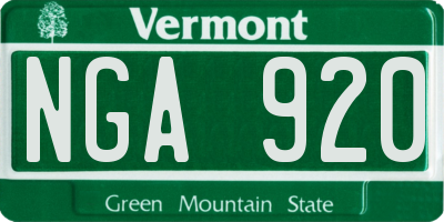 VT license plate NGA920