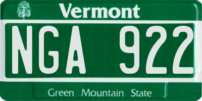 VT license plate NGA922