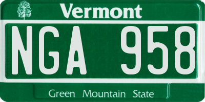VT license plate NGA958
