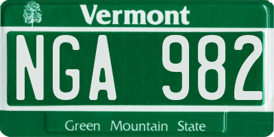 VT license plate NGA982