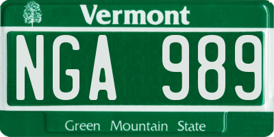 VT license plate NGA989
