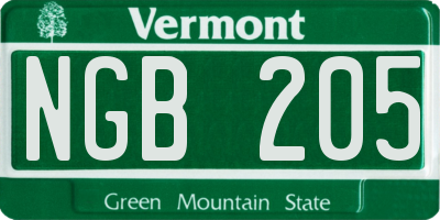 VT license plate NGB205