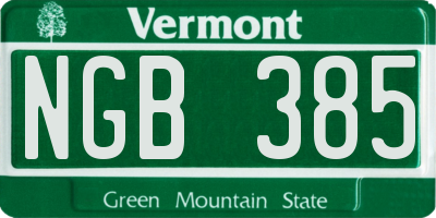 VT license plate NGB385