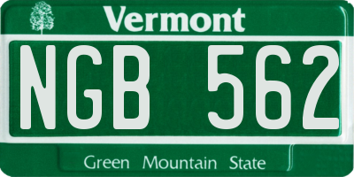 VT license plate NGB562