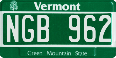 VT license plate NGB962
