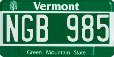 VT license plate NGB985