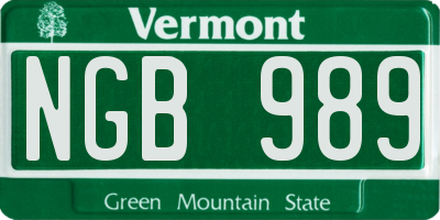VT license plate NGB989