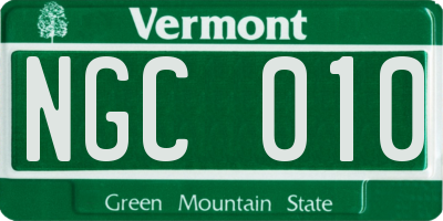 VT license plate NGC010